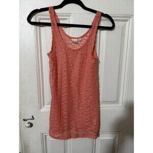 Mudd Coral Lace Tank Top Size M Sheer Sleeveless Layering Boho Y2K Stretch